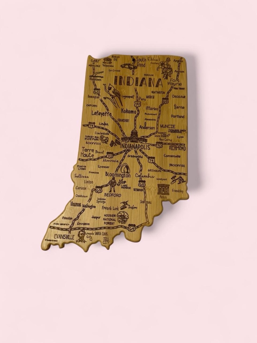 Indiana State Bamboo Cutting Board or Charcuterie Board